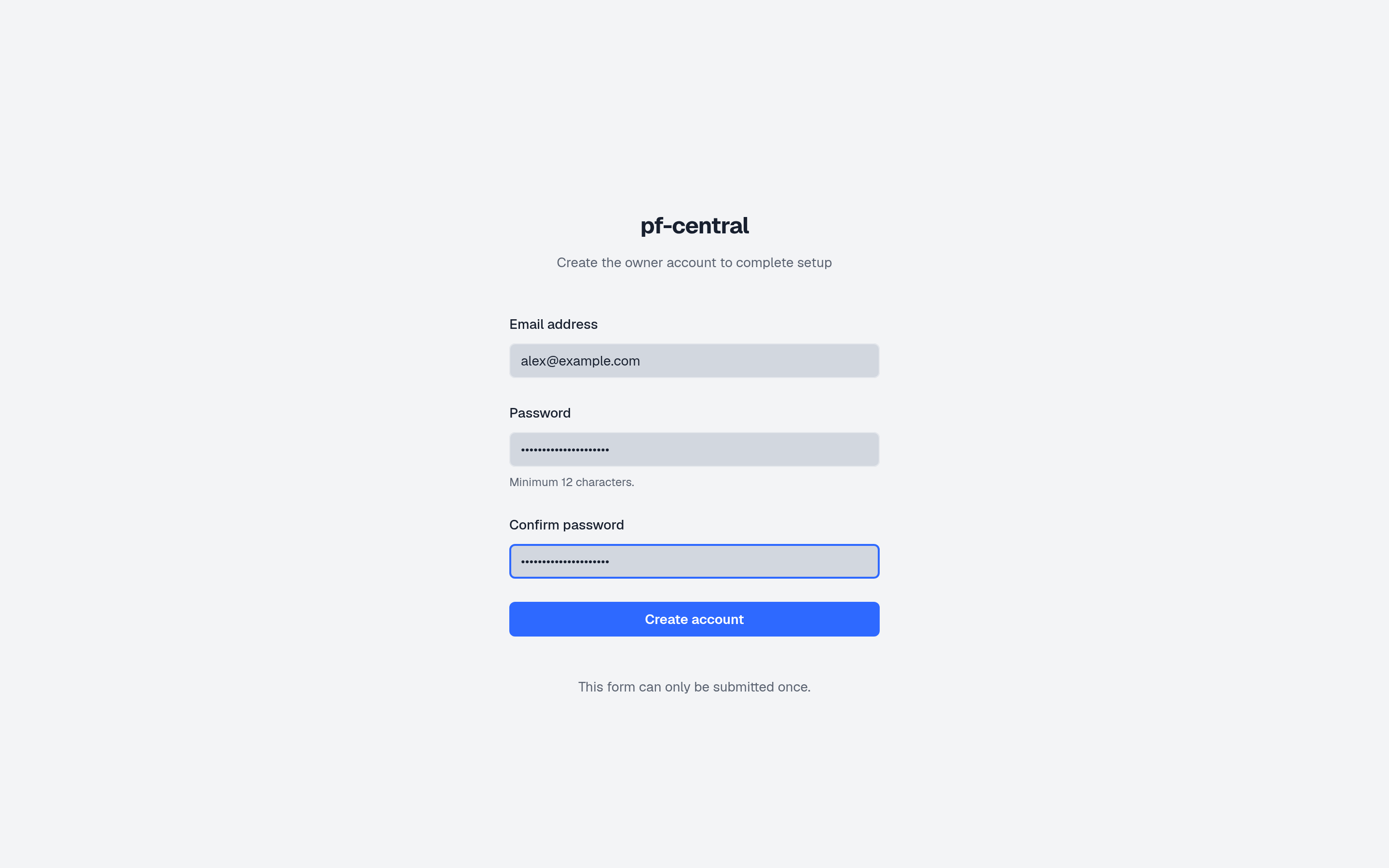 Setup form filled in